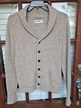 Line Of Trade Tan Mens 100% Shetland Wool Button Down Cardigan Sweater Size M